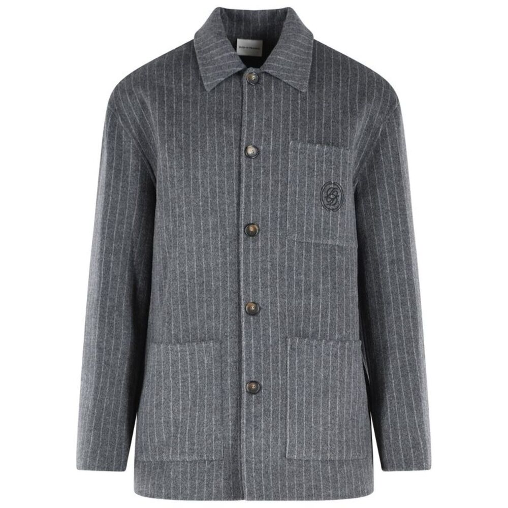 Drole De Monsieur Pinstripe Shirt In Grey Wool Blend Men